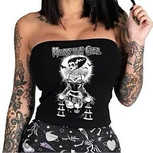 Too Fast Monster Girl Black & White Tube Top w/ Corset Back